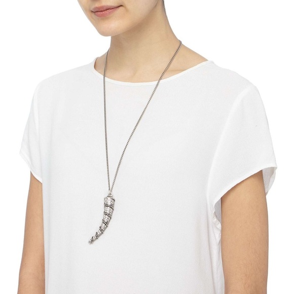 The Kooples Jewelry - THE KOOPLES Horn Pendant Necklace Rhinestone Pavé Talon Statement Chain